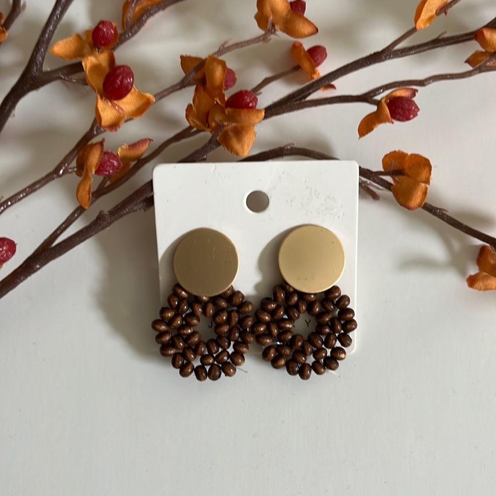 NWT Brown Circular w/ Gold Lightweight Post Earrings